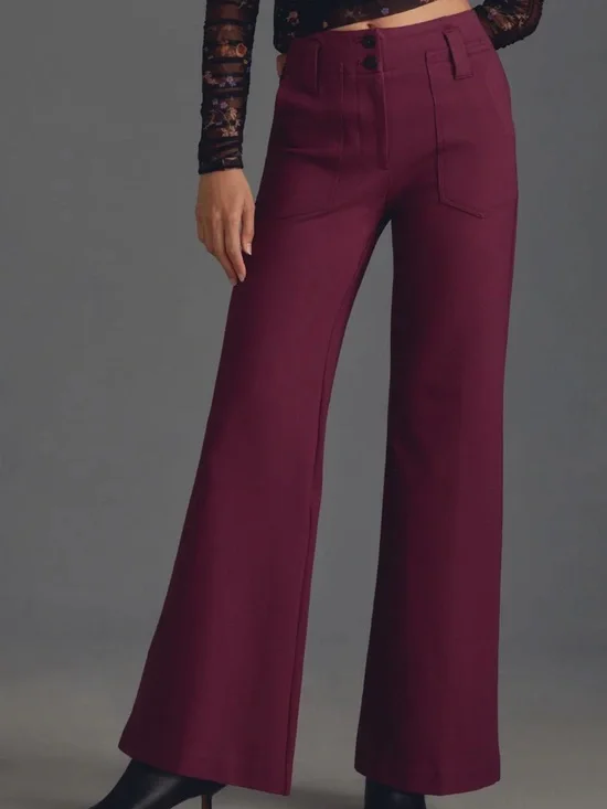 Anthropologie Maeve The Naomi Ponte Wide-Leg Flare Pants in Plum - Picture 2 of 8